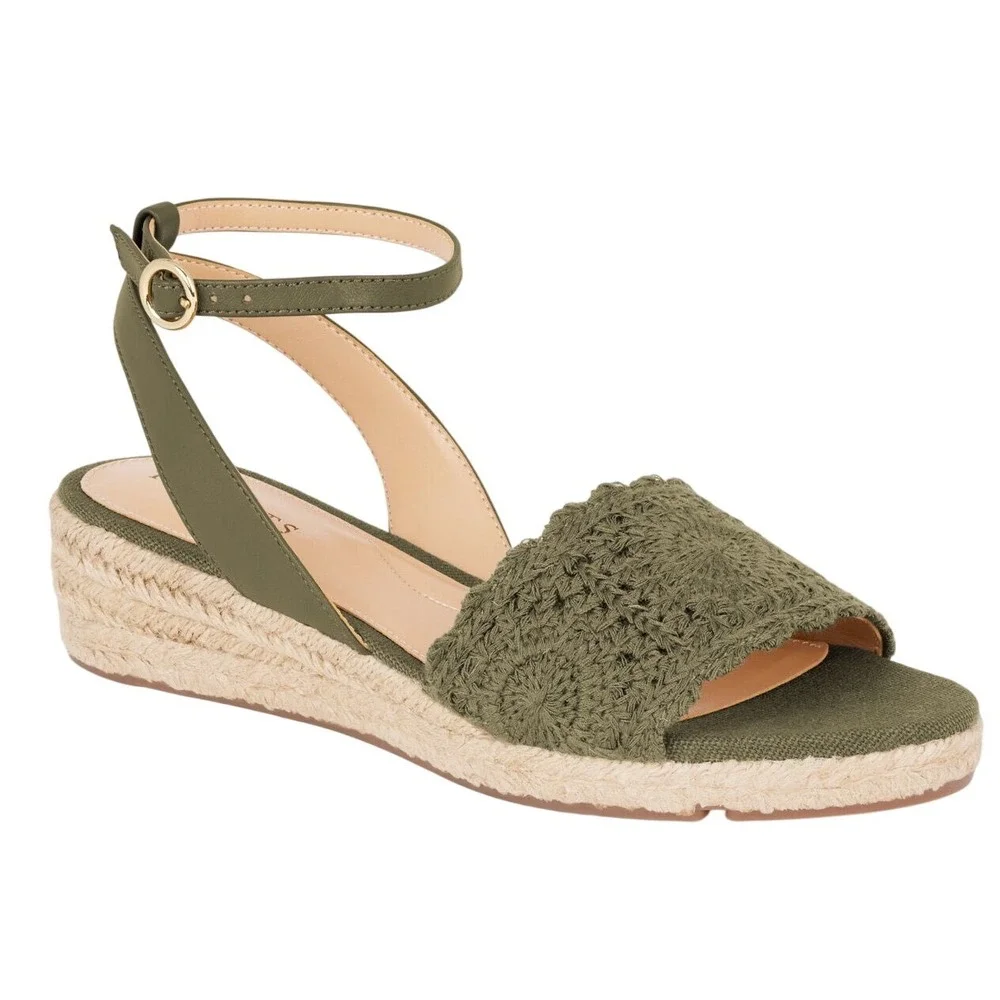 Talbots Womens Pamela Olive Green Crochet Espadrille Wedge Sandals Size 8 Shoe